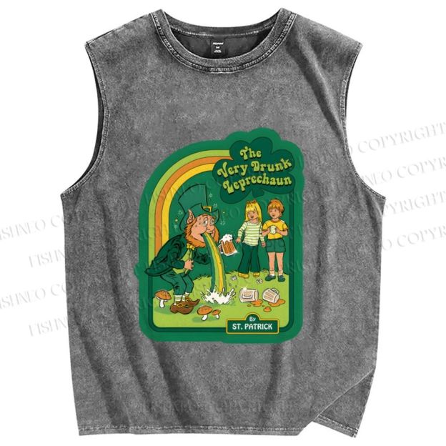 Unisex The Very Drunk Leprechaun St. Patrick Printed Washed Tank Top