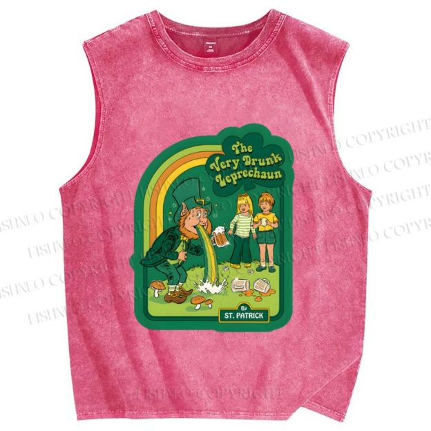 Unisex The Very Drunk Leprechaun St. Patrick Printed Washed Tank Top