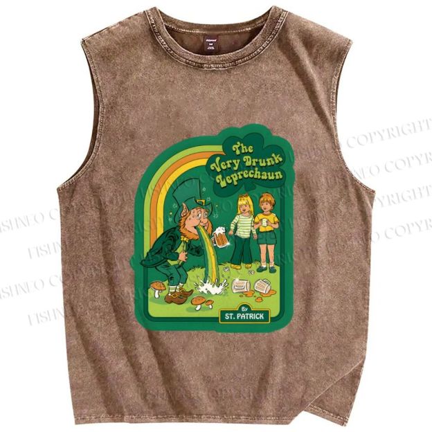 Unisex The Very Drunk Leprechaun St. Patrick Printed Washed Tank Top