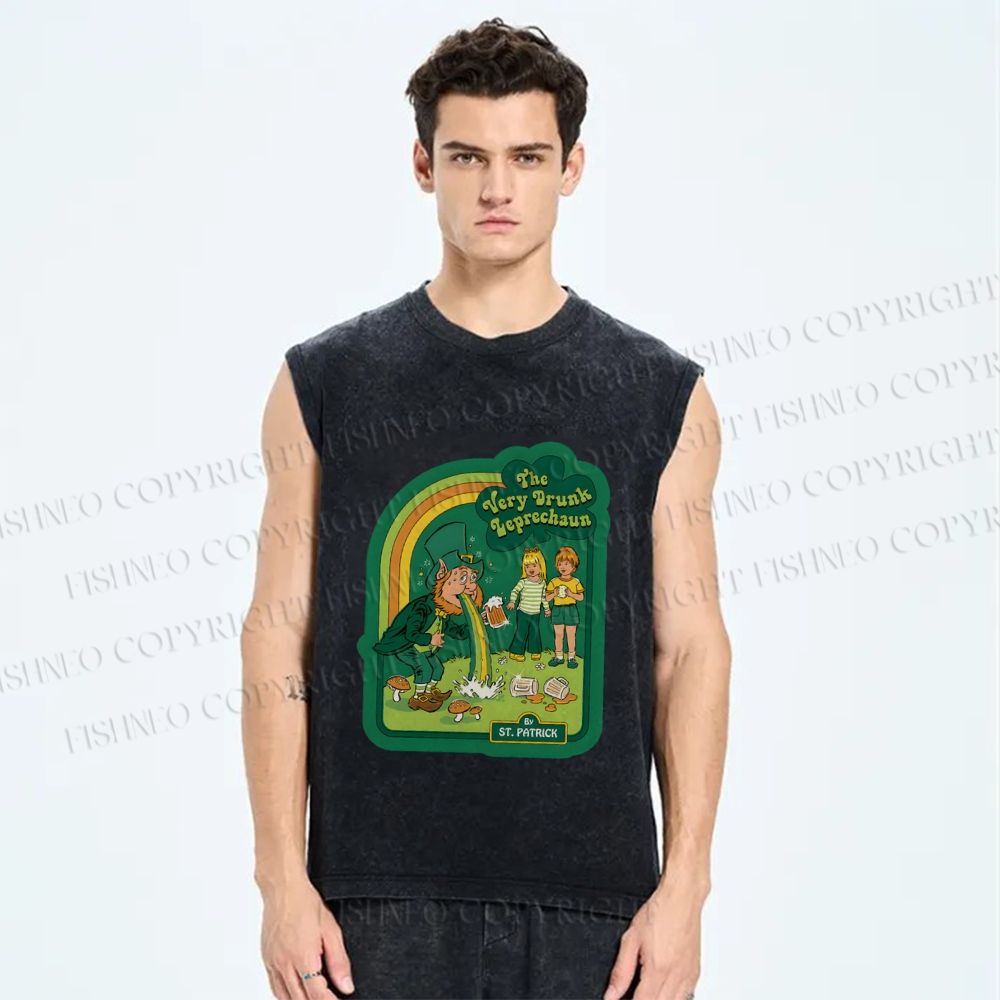 Unisex The Very Drunk Leprechaun St. Patrick Printed Washed Tank Top