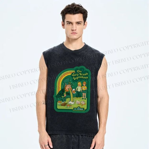 Unisex The Very Drunk Leprechaun St. Patrick Printed Washed Tank Top