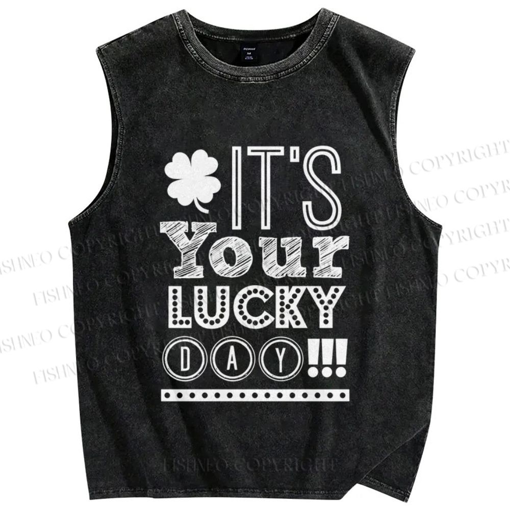 Unisex It's Your Lucky Day Printed Washed Tank Top