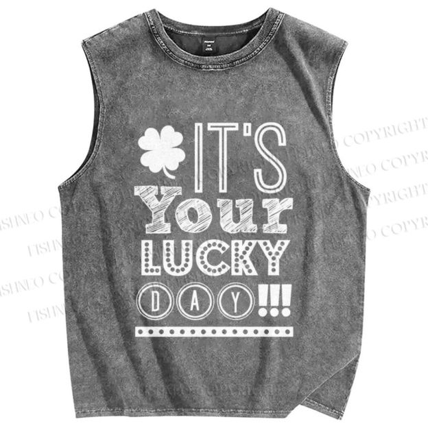 Unisex It's Your Lucky Day Printed Washed Tank Top