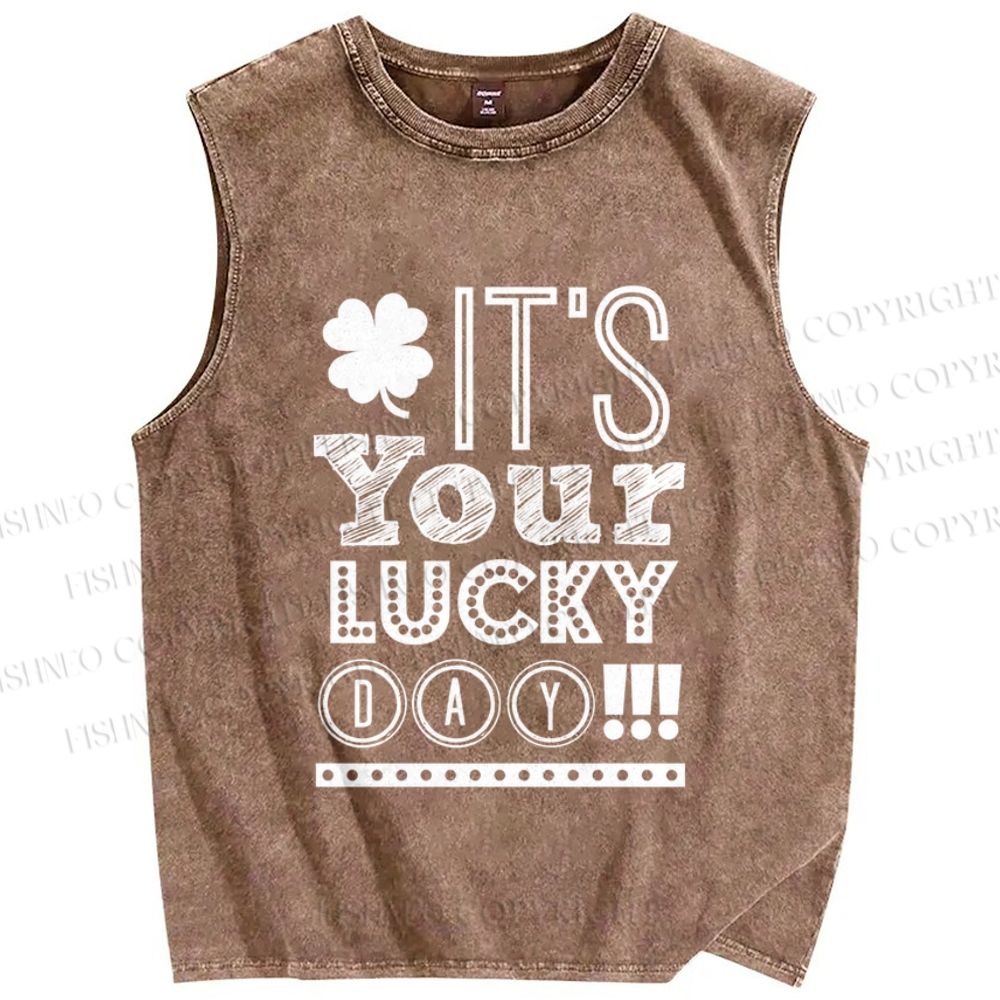 Unisex It's Your Lucky Day Printed Washed Tank Top