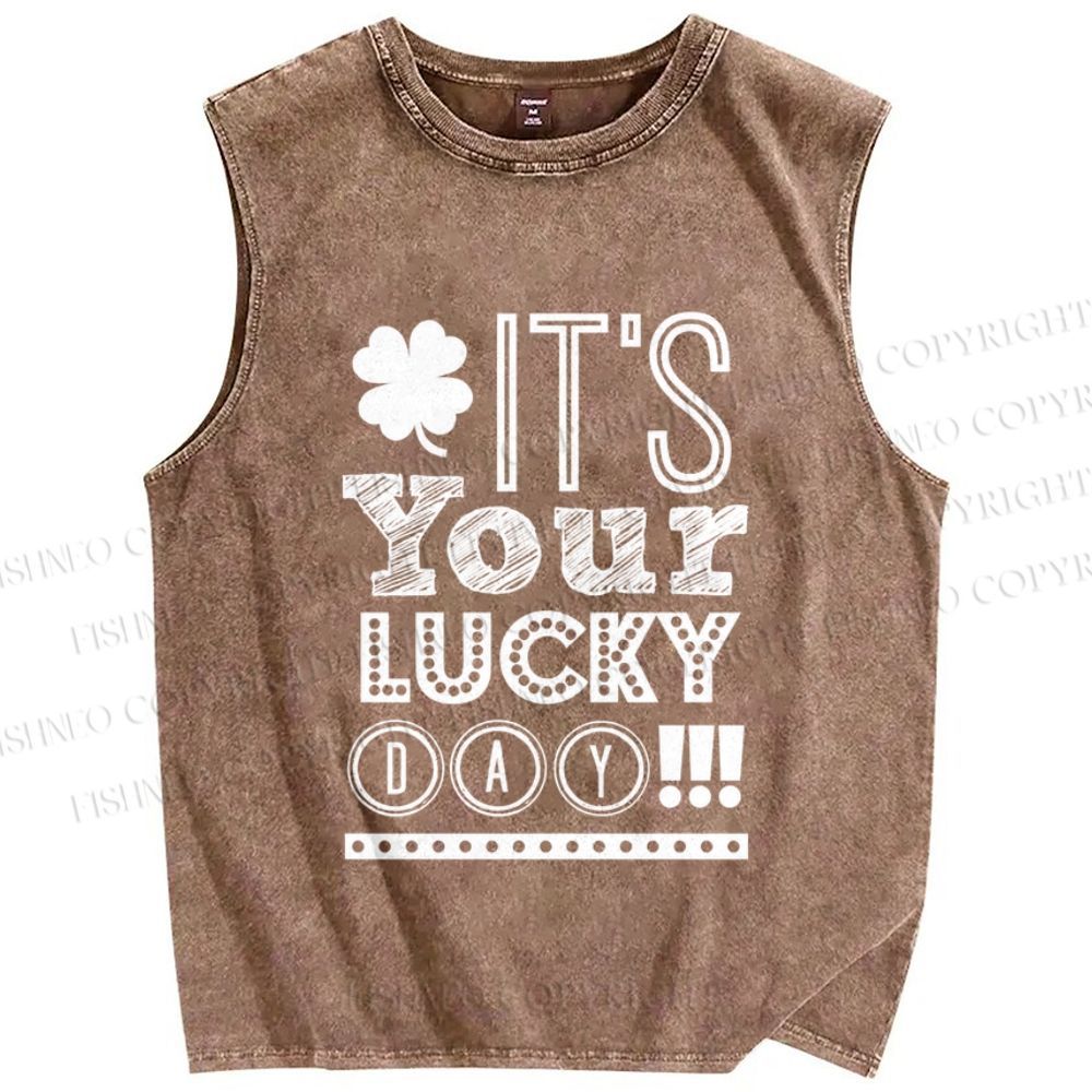 Unisex It's Your Lucky Day Printed Washed Tank Top
