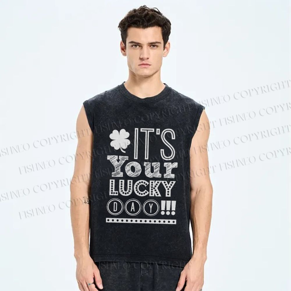 Unisex It's Your Lucky Day Printed Washed Tank Top