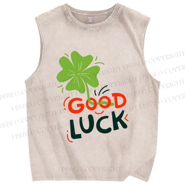 Unisex Good Luck Printed Washed Tank Top
