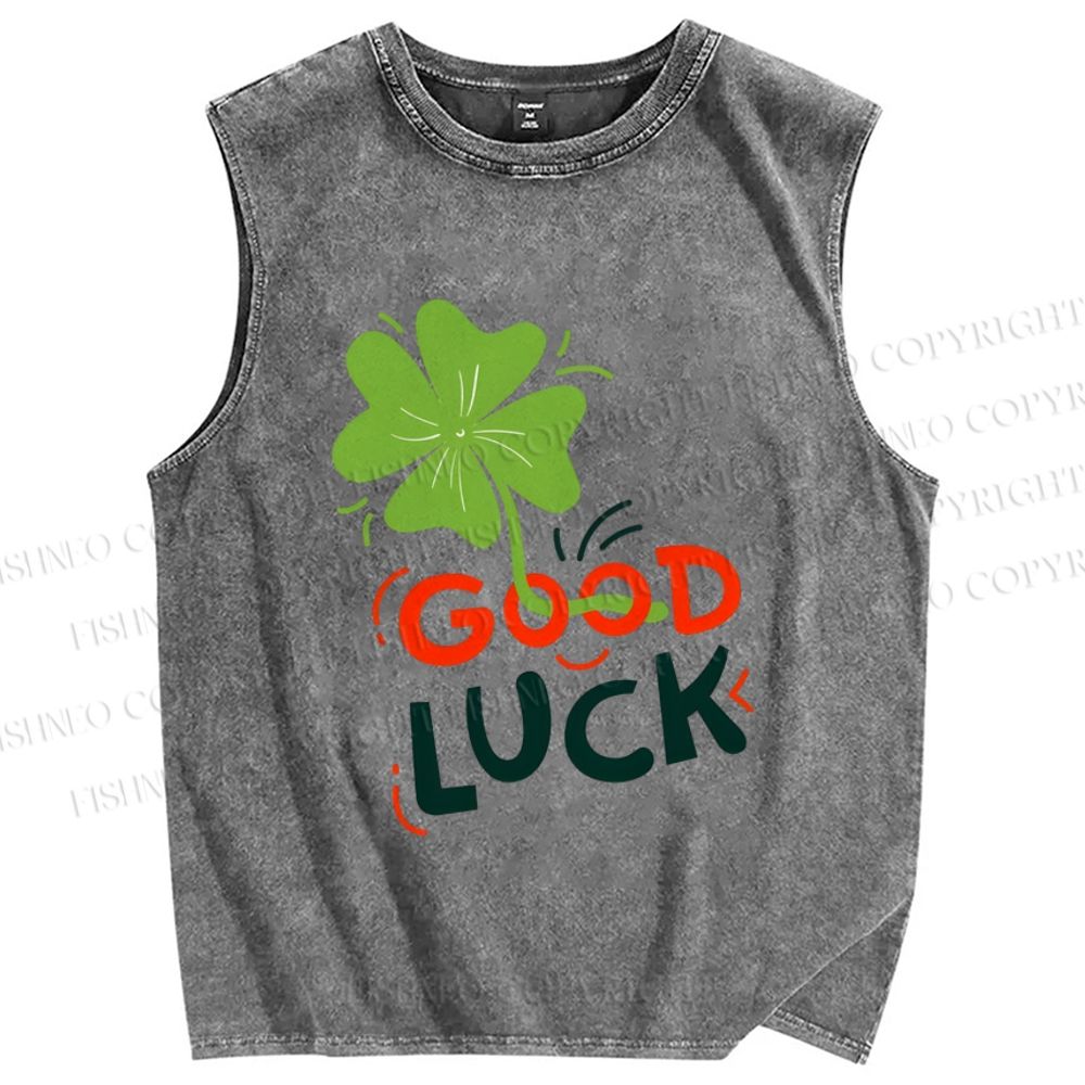 Unisex Good Luck Printed Washed Tank Top