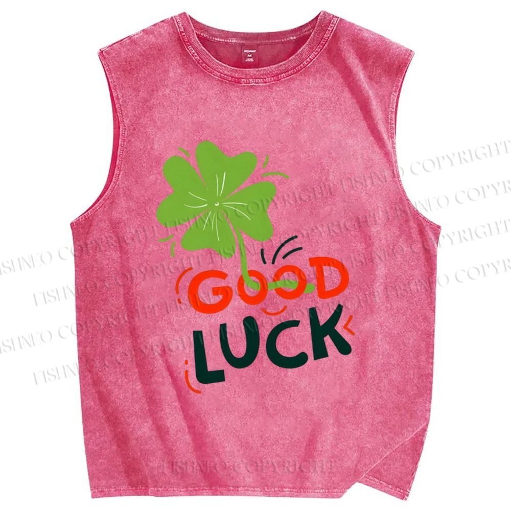 Unisex Good Luck Printed Washed Tank Top