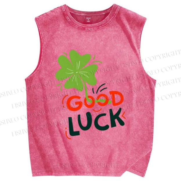 Unisex Good Luck Printed Washed Tank Top