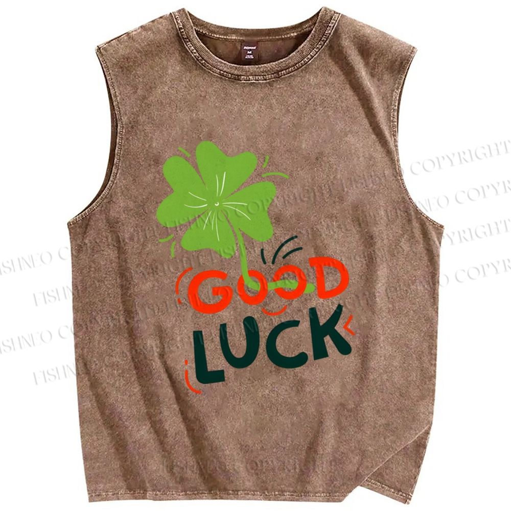 Unisex Good Luck Printed Washed Tank Top