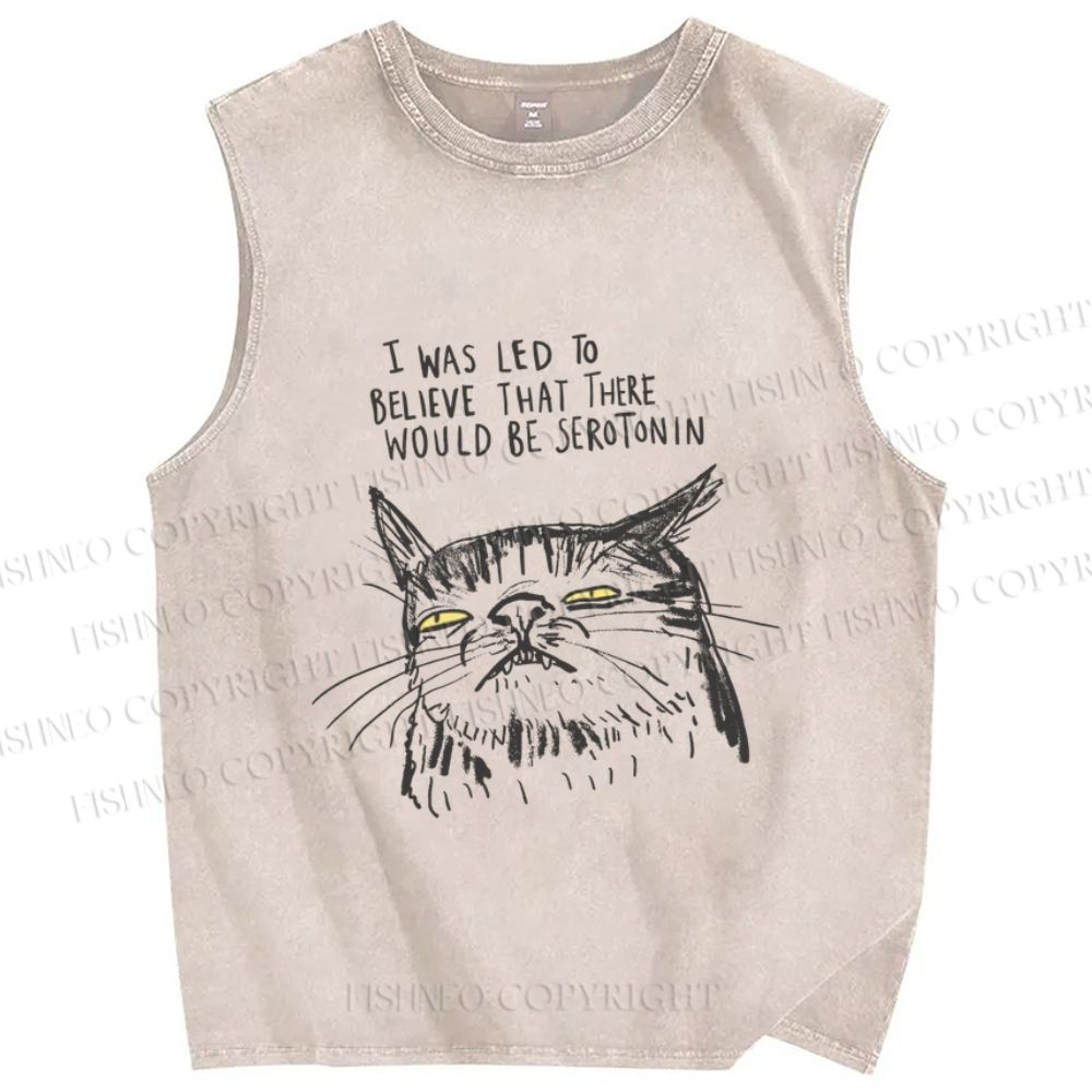 Unisex I Was Led to Believe That There Would be Serotonin Cat Printed Washed Tank Top