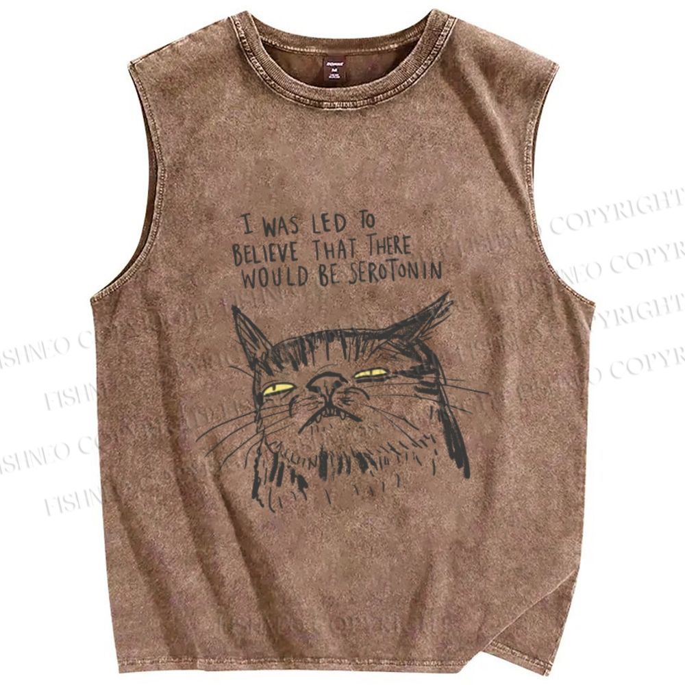 Unisex I Was Led to Believe That There Would be Serotonin Cat Printed Washed Tank Top