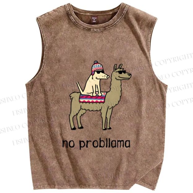 Unisex Silly Dog on Llama No Probllama Printed Washed Tank Top