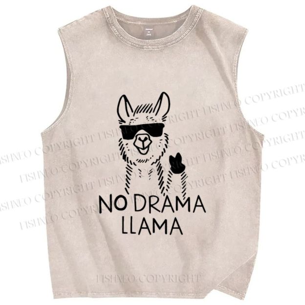 Unisex Silly No Drama Llama Printed Washed Tank Top
