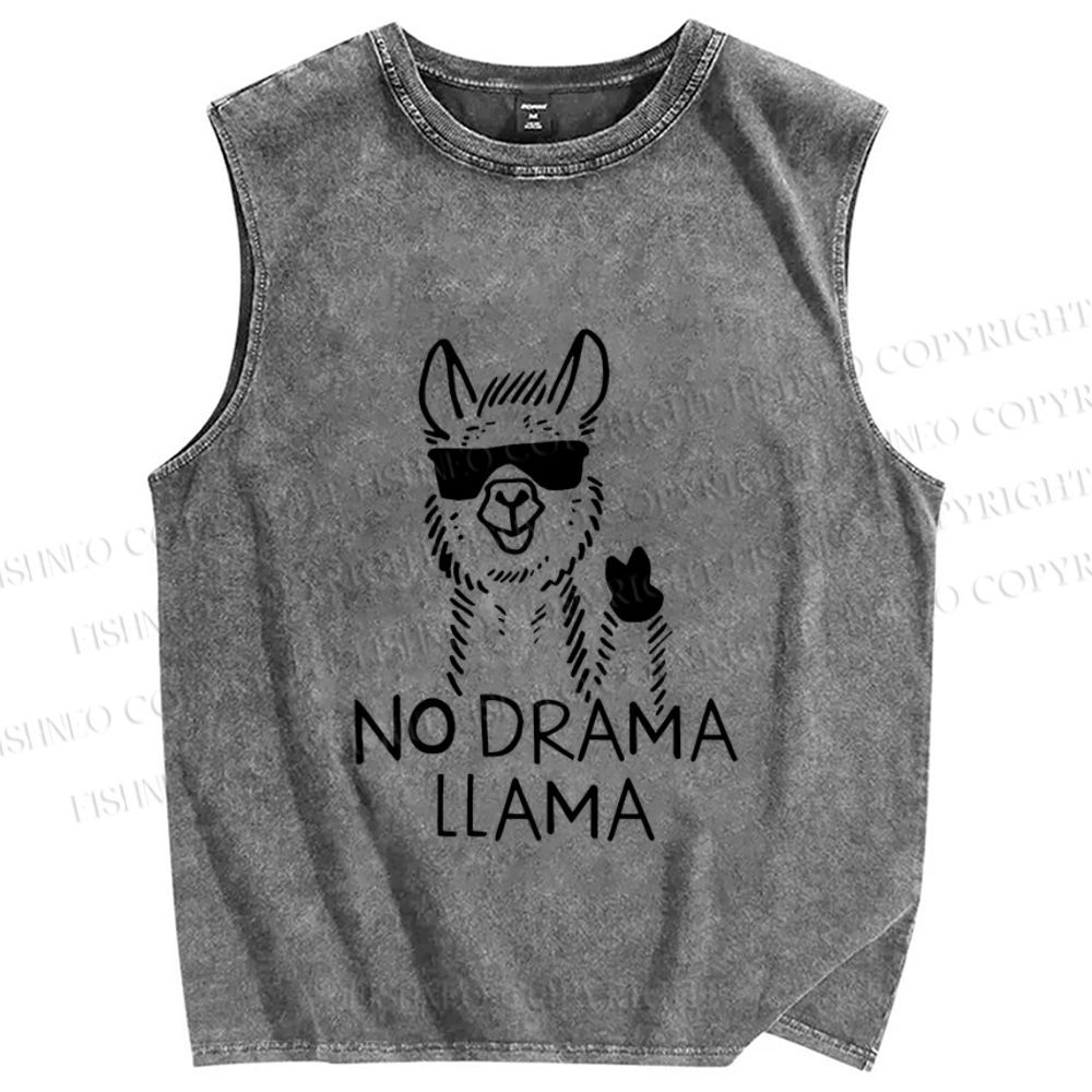 Unisex Silly No Drama Llama Printed Washed Tank Top
