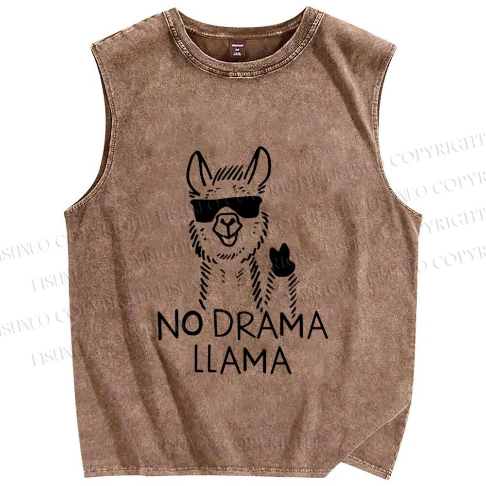 Unisex Silly No Drama Llama Printed Washed Tank Top