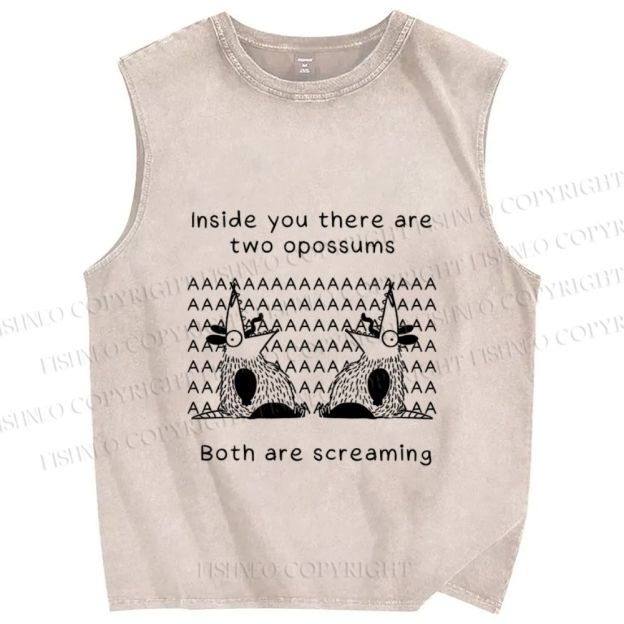 Unisex Two Opossums Screaming Printed Washed Tank Top