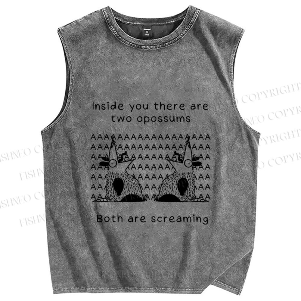Unisex Two Opossums Screaming Printed Washed Tank Top