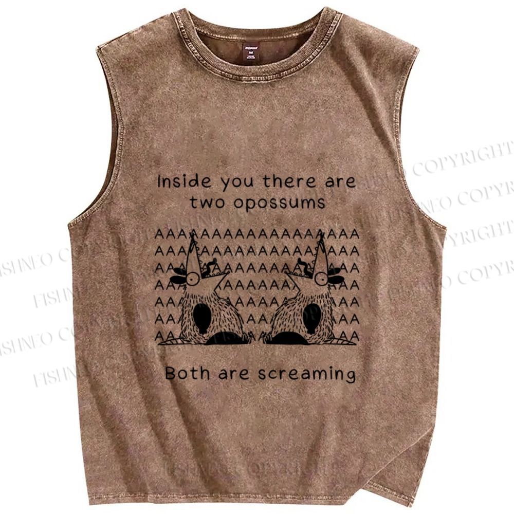 Unisex Two Opossums Screaming Printed Washed Tank Top