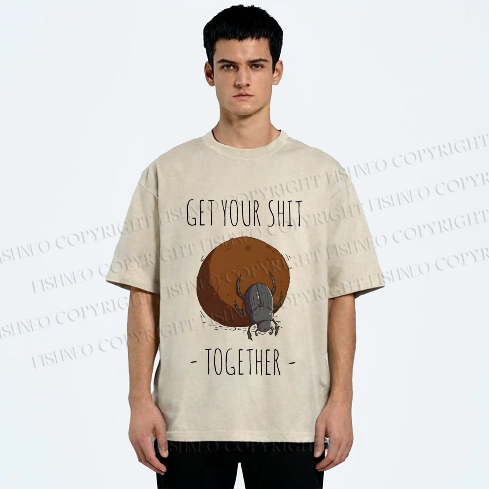 Unisex Dung Beetle Get Your Shit Together Printed Washed Tee
