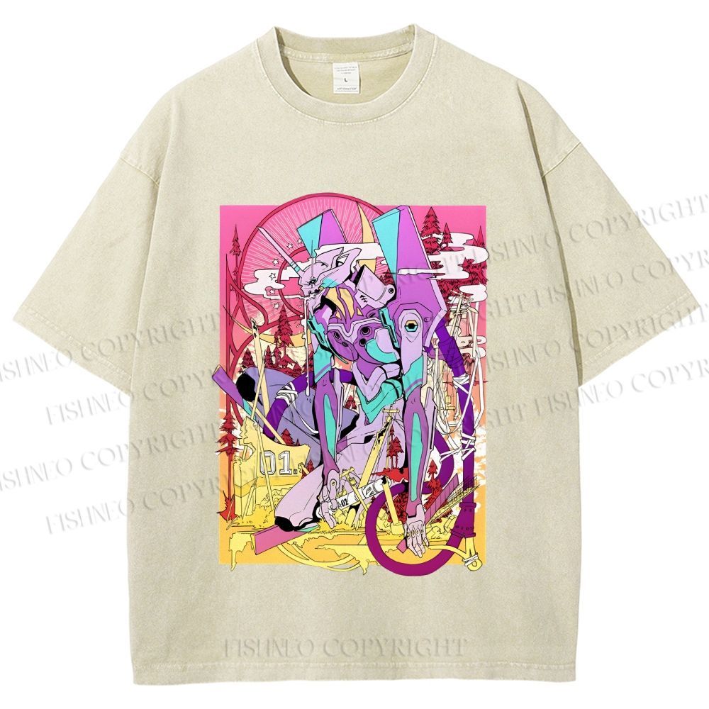 Unisex Neon Genesis Evangelion Unit 01 Japanese Ukiyo-e Printed Washed Tee