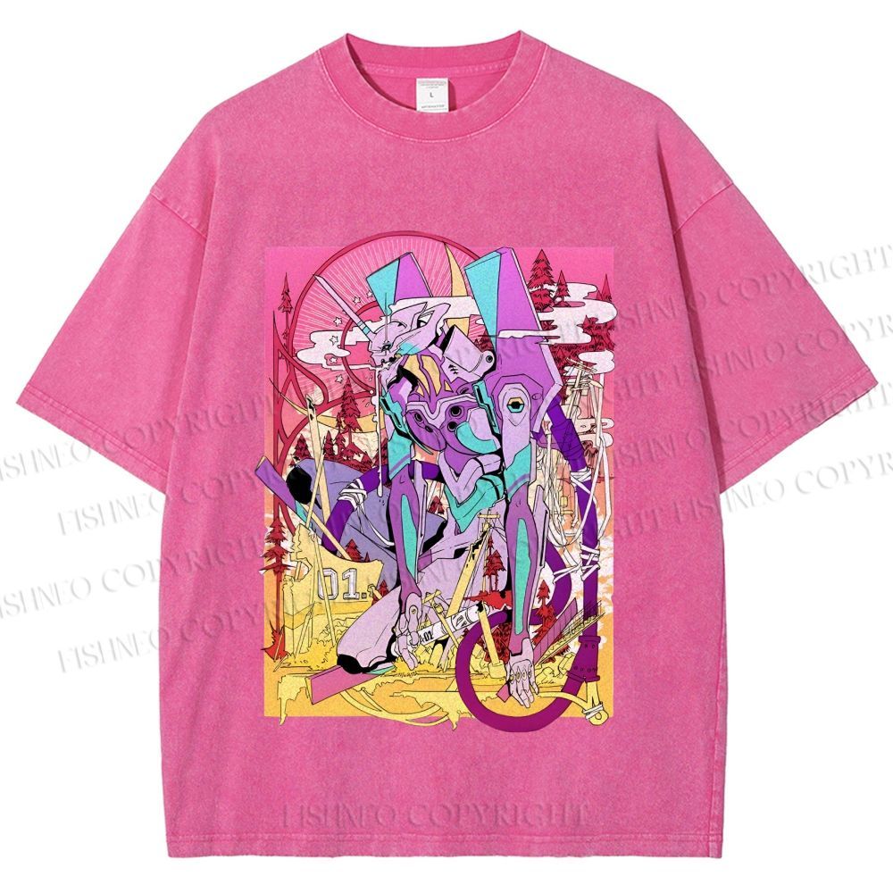 Unisex Neon Genesis Evangelion Unit 01 Japanese Ukiyo-e Printed Washed Tee