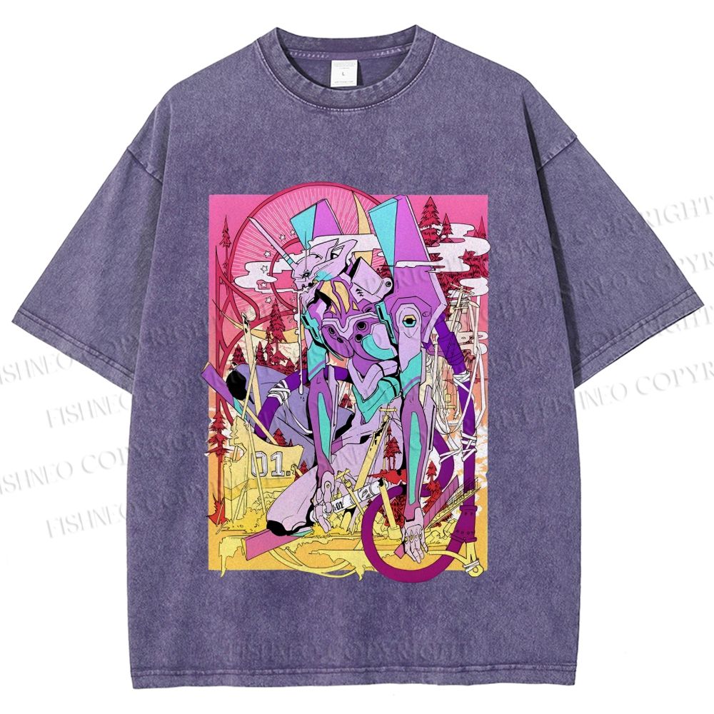 Unisex Neon Genesis Evangelion Unit 01 Japanese Ukiyo-e Printed Washed Tee