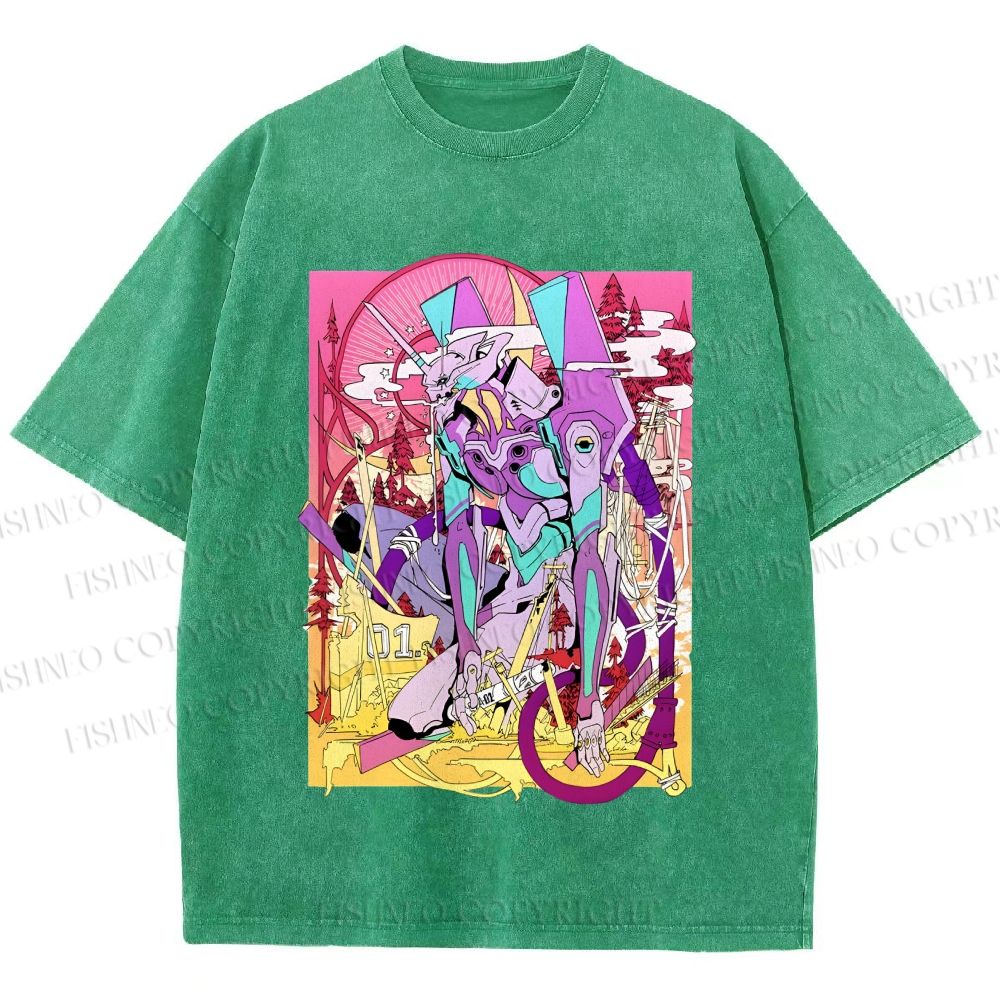 Unisex Neon Genesis Evangelion Unit 01 Japanese Ukiyo-e Printed Washed Tee