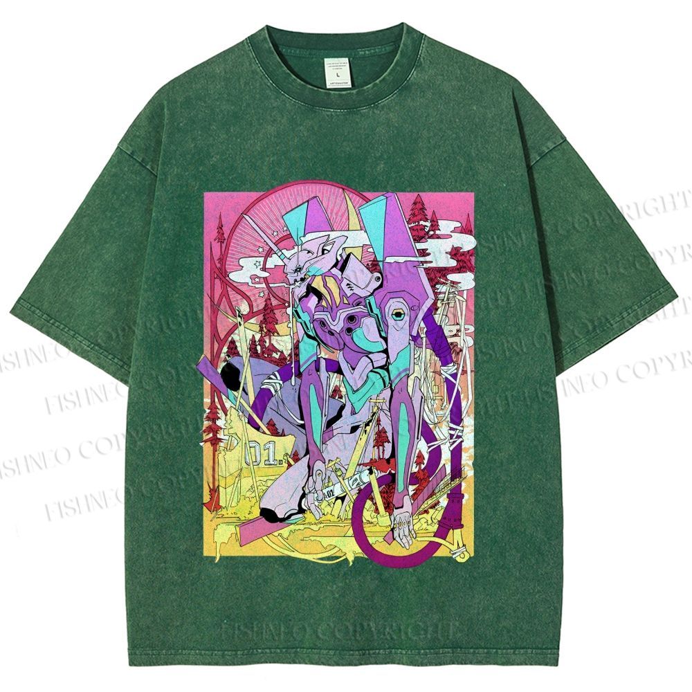 Unisex Neon Genesis Evangelion Unit 01 Japanese Ukiyo-e Printed Washed Tee