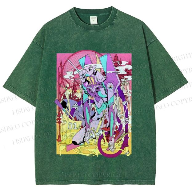 Unisex Neon Genesis Evangelion Unit 01 Japanese Ukiyo-e Printed Washed Tee
