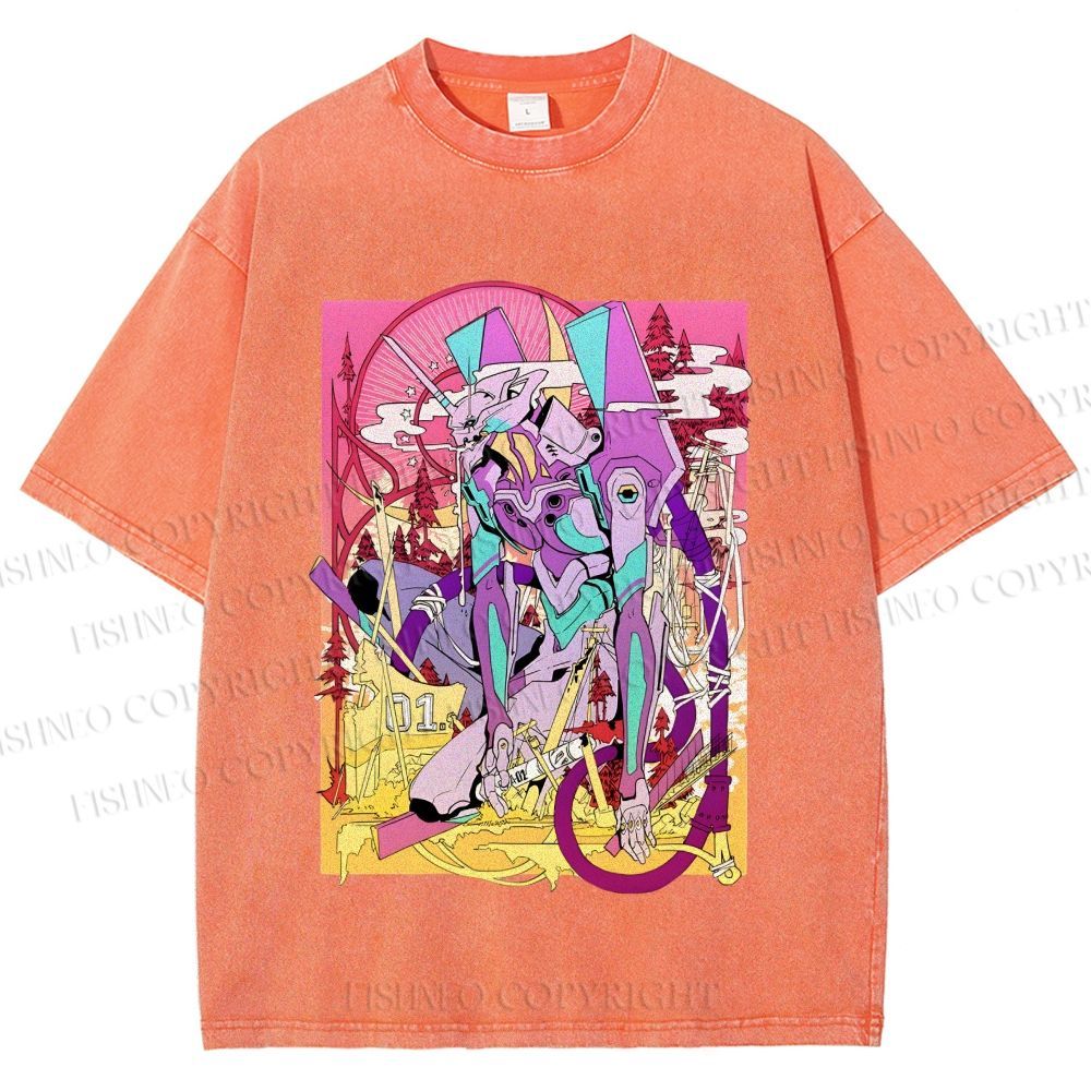 Unisex Neon Genesis Evangelion Unit 01 Japanese Ukiyo-e Printed Washed Tee