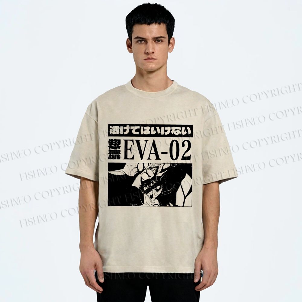 Unisex Neon Genesis Evangelion Unit 02 Printed Washed Tee