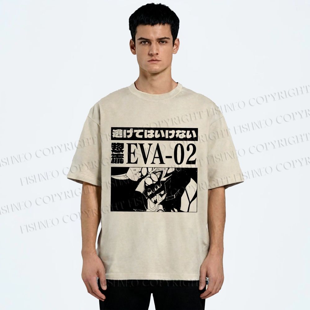 Unisex Neon Genesis Evangelion Unit 02 Printed Washed Tee