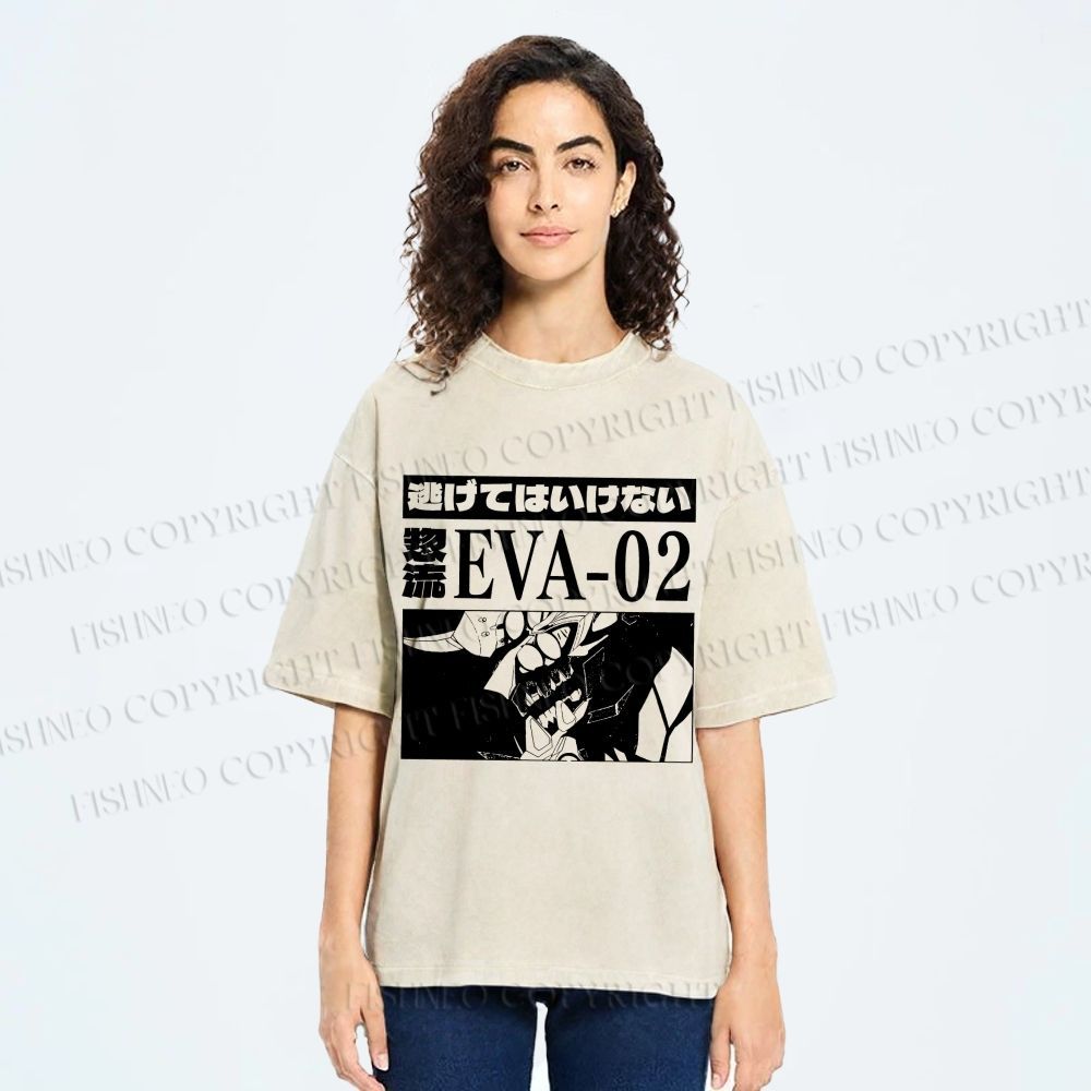 Unisex Neon Genesis Evangelion Unit 02 Printed Washed Tee
