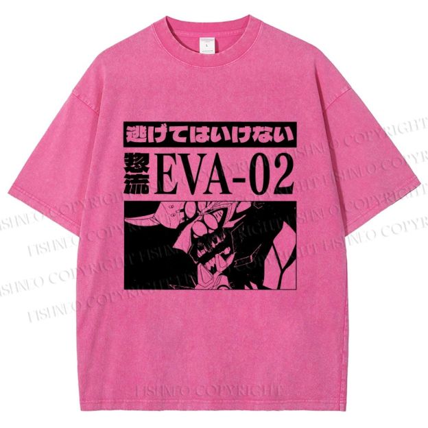 Unisex Neon Genesis Evangelion Unit 02 Printed Washed Tee