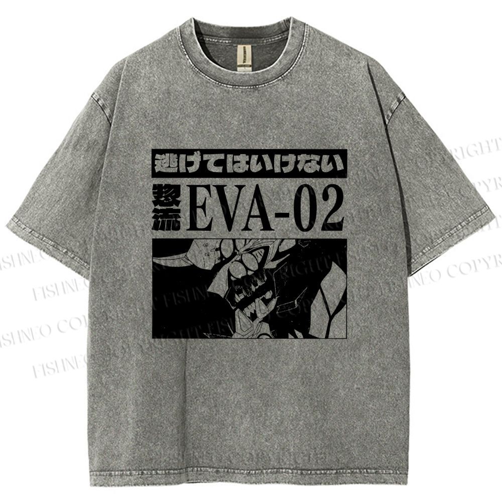 Unisex Neon Genesis Evangelion Unit 02 Printed Washed Tee