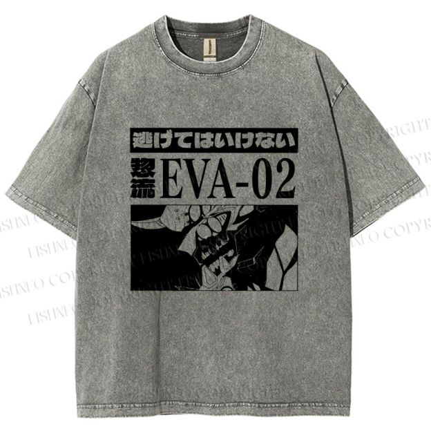 Unisex Neon Genesis Evangelion Unit 02 Printed Washed Tee