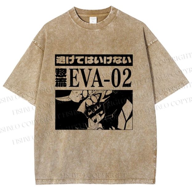 Unisex Neon Genesis Evangelion Unit 02 Printed Washed Tee