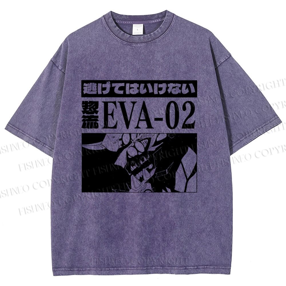 Unisex Neon Genesis Evangelion Unit 02 Printed Washed Tee