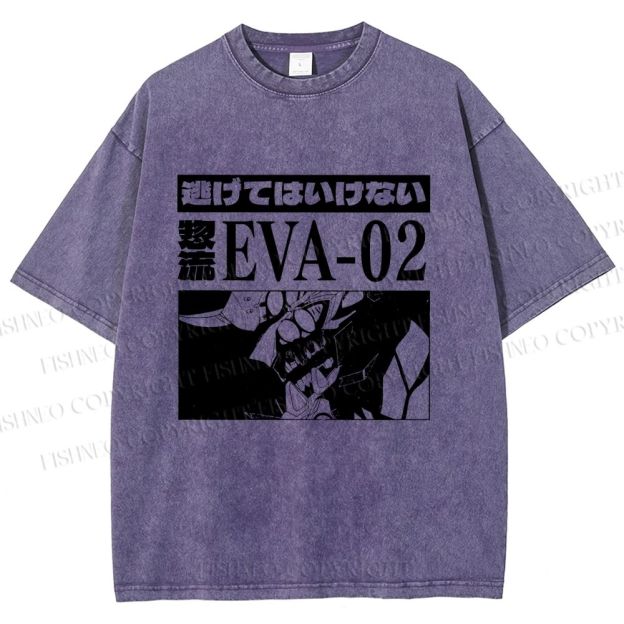 Unisex Neon Genesis Evangelion Unit 02 Printed Washed Tee