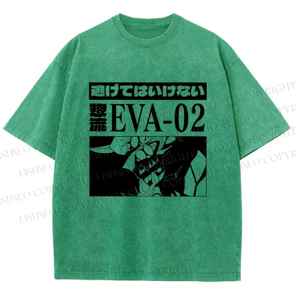 Unisex Neon Genesis Evangelion Unit 02 Printed Washed Tee