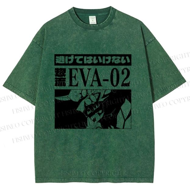 Unisex Neon Genesis Evangelion Unit 02 Printed Washed Tee