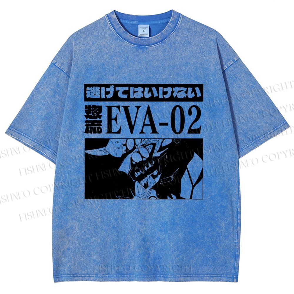 Unisex Neon Genesis Evangelion Unit 02 Printed Washed Tee