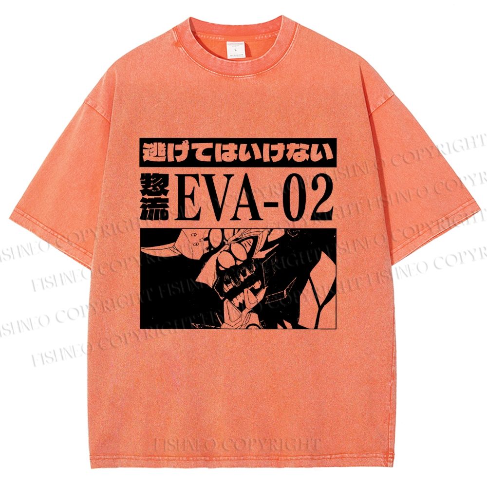 Unisex Neon Genesis Evangelion Unit 02 Printed Washed Tee