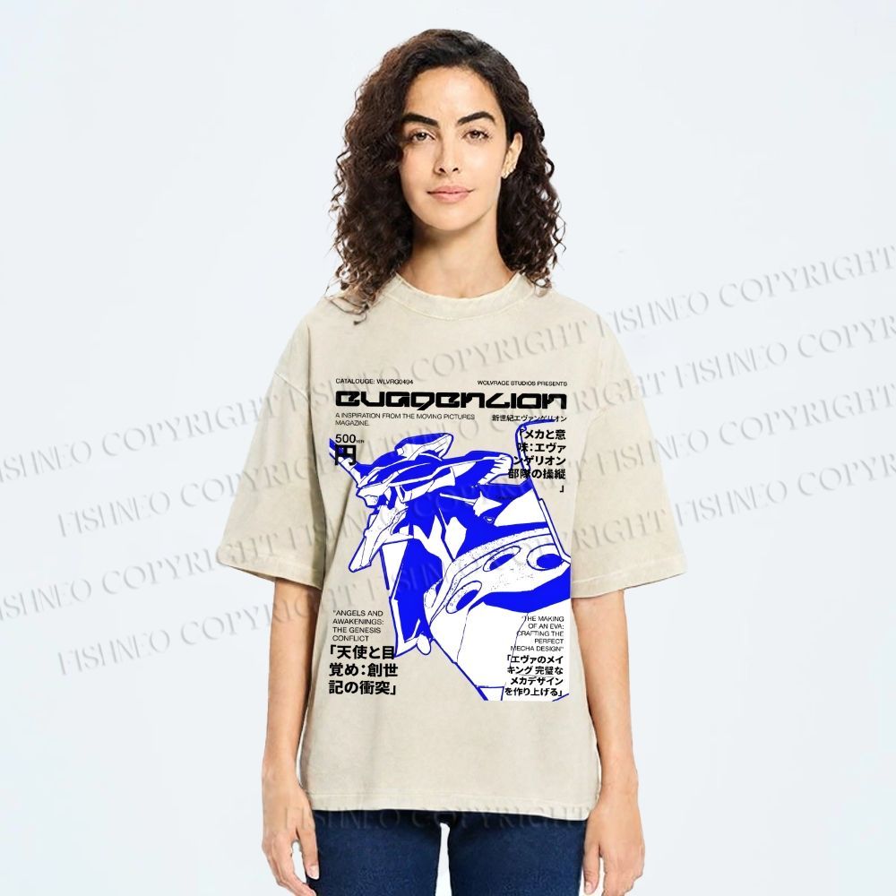 Unisex Neon Genesis Evangelion Printed Washed Tee