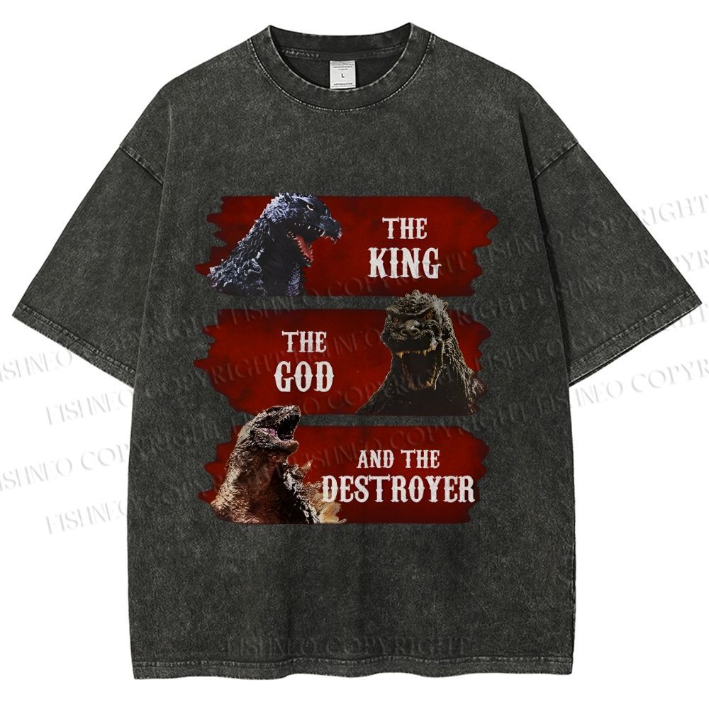 Unisex Godzilla the King the God the Destroyer Printed Washed Tee