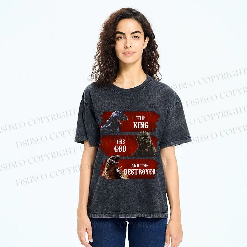 Unisex Godzilla the King the God the Destroyer Printed Washed Tee