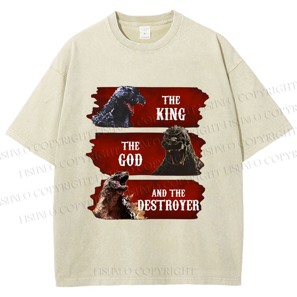 Unisex Godzilla the King the God the Destroyer Printed Washed Tee