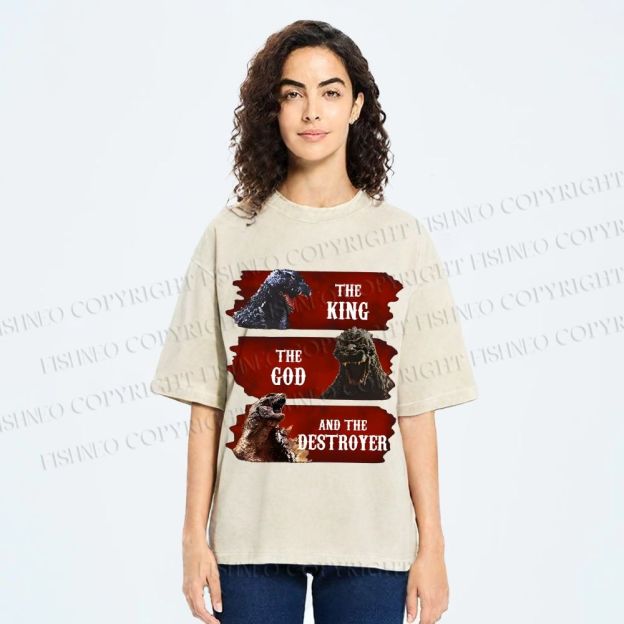 Unisex Godzilla the King the God the Destroyer Printed Washed Tee